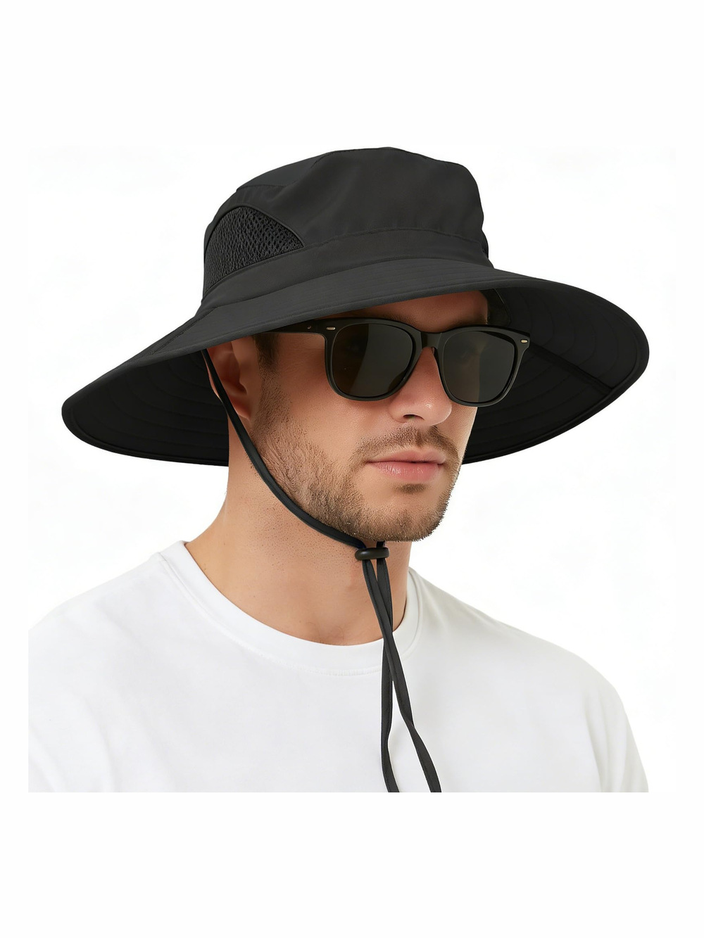 Wide Brim Sun Bucket Hat, Waterproof Boonie Hat for Men & | Black | Size OS